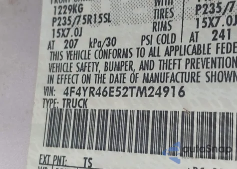 2002 Mazda B4000 Ds z USA, uszkodzony, nr VIN 4F4YR46E52TM24916